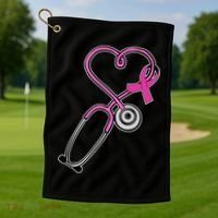 Stethoscope Breast Cancer Awareness Ribbon Golf Towel thumb 1