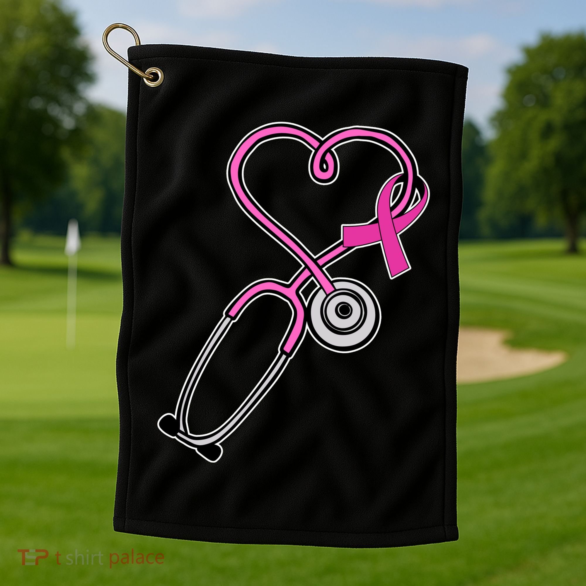 Stethoscope Breast Cancer Awareness Ribbon Golf Towel