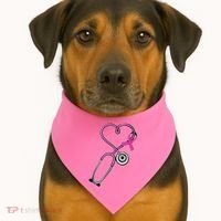 Stethoscope Breast Cancer Awareness Ribbon USA-Made Doggie Bandana thumb 1