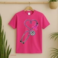 Stethoscope Breast Cancer Awareness Ribbon T-Shirt thumb 2