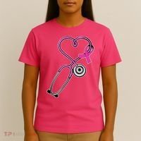 Stethoscope Breast Cancer Awareness Ribbon T-Shirt thumb 4