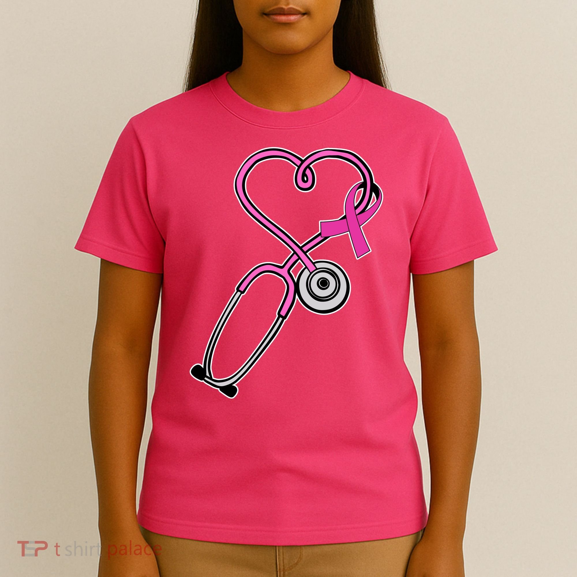 Stethoscope Breast Cancer Awareness Ribbon T-Shirt