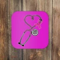 Stethoscope Breast Cancer Awareness Ribbon Coaster thumb 0