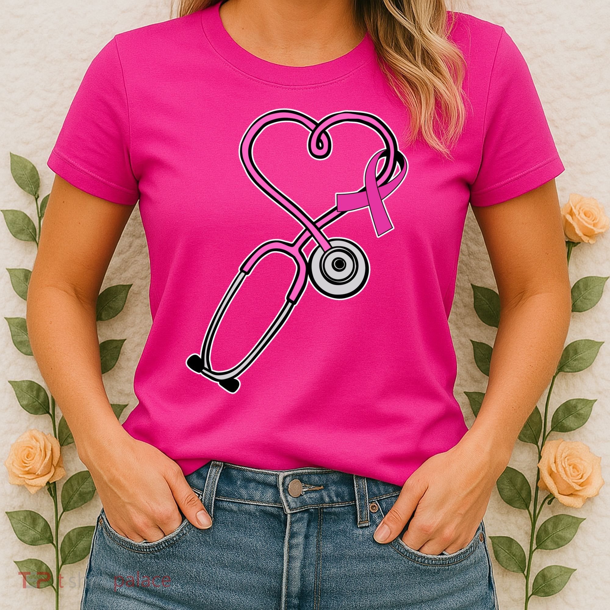 Stethoscope Breast Cancer Awareness Ribbon Women's T-Shirt