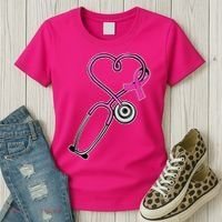 Stethoscope Breast Cancer Awareness Ribbon Women's T-Shirt thumb 3