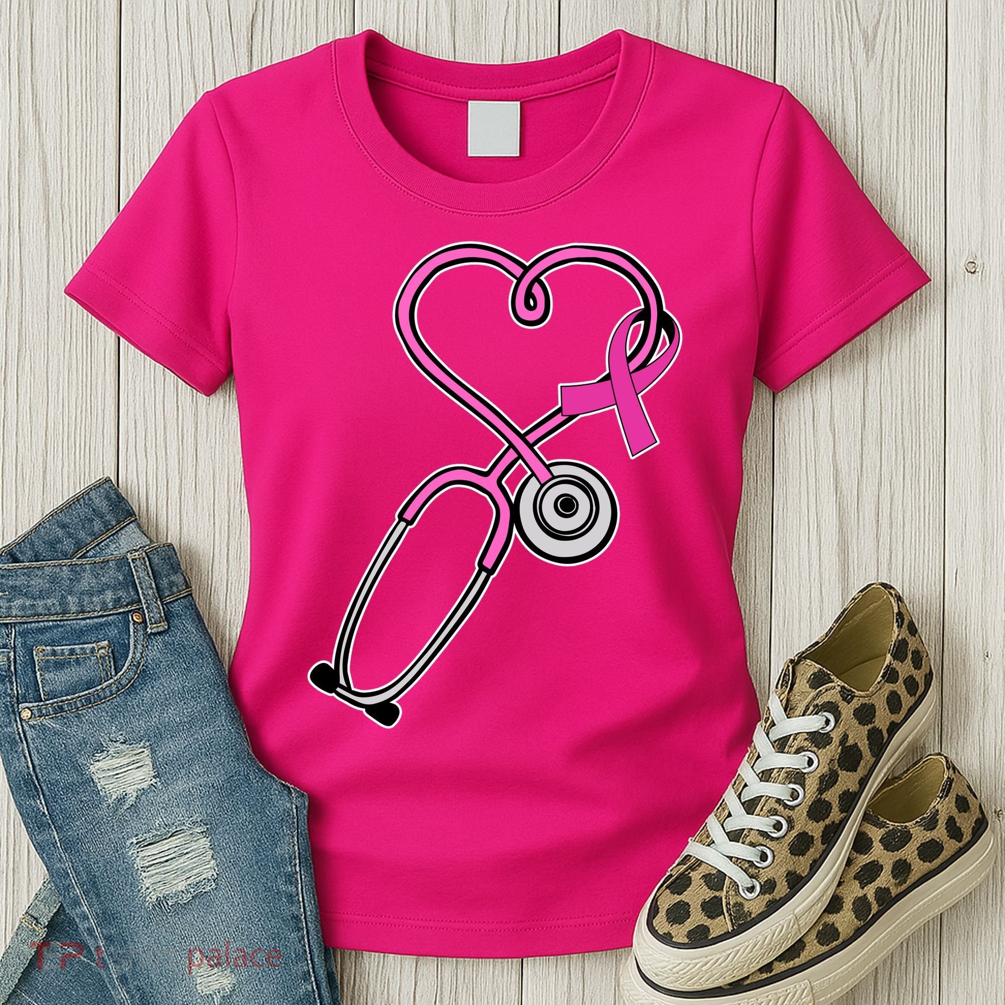 Stethoscope Breast Cancer Awareness Ribbon Women's T-Shirt