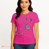 Stethoscope Breast Cancer Awareness Ribbon Women's T-Shirt thumb 4