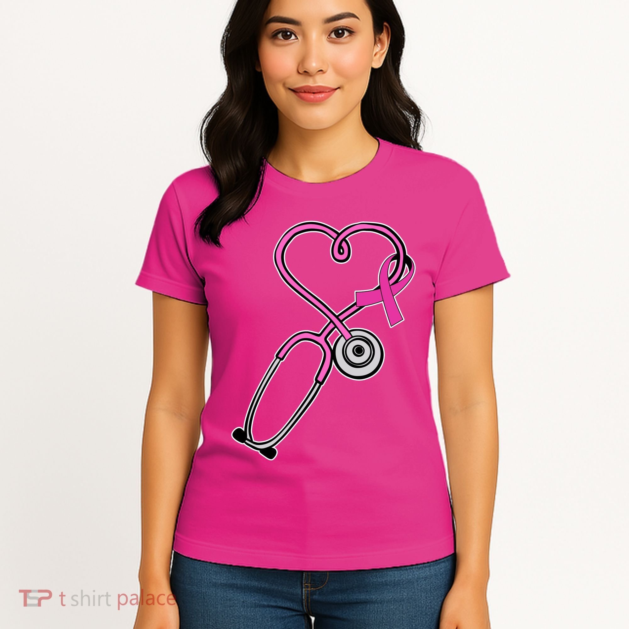 Stethoscope Breast Cancer Awareness Ribbon Women's T-Shirt
