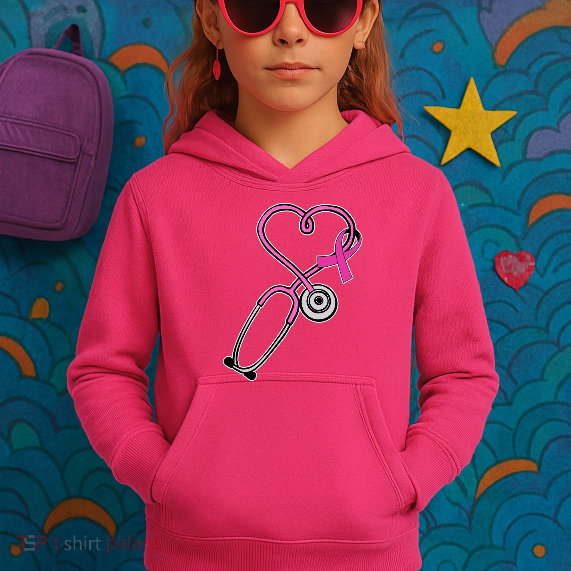 Stethoscope Breast Cancer Awareness Ribbon Kids Hoodie