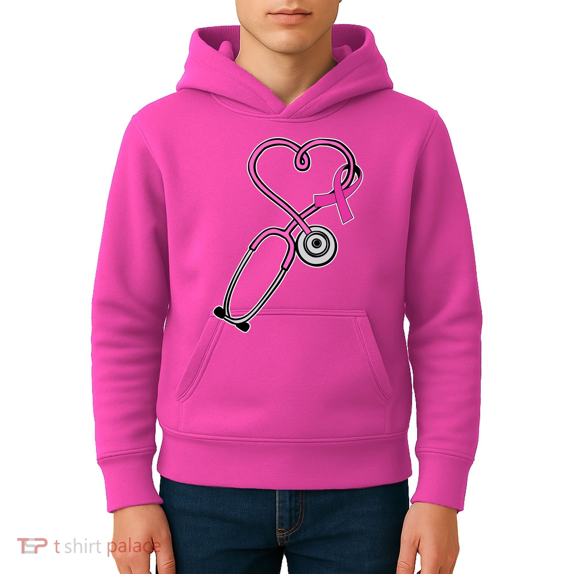 Stethoscope Breast Cancer Awareness Ribbon Kids Hoodie