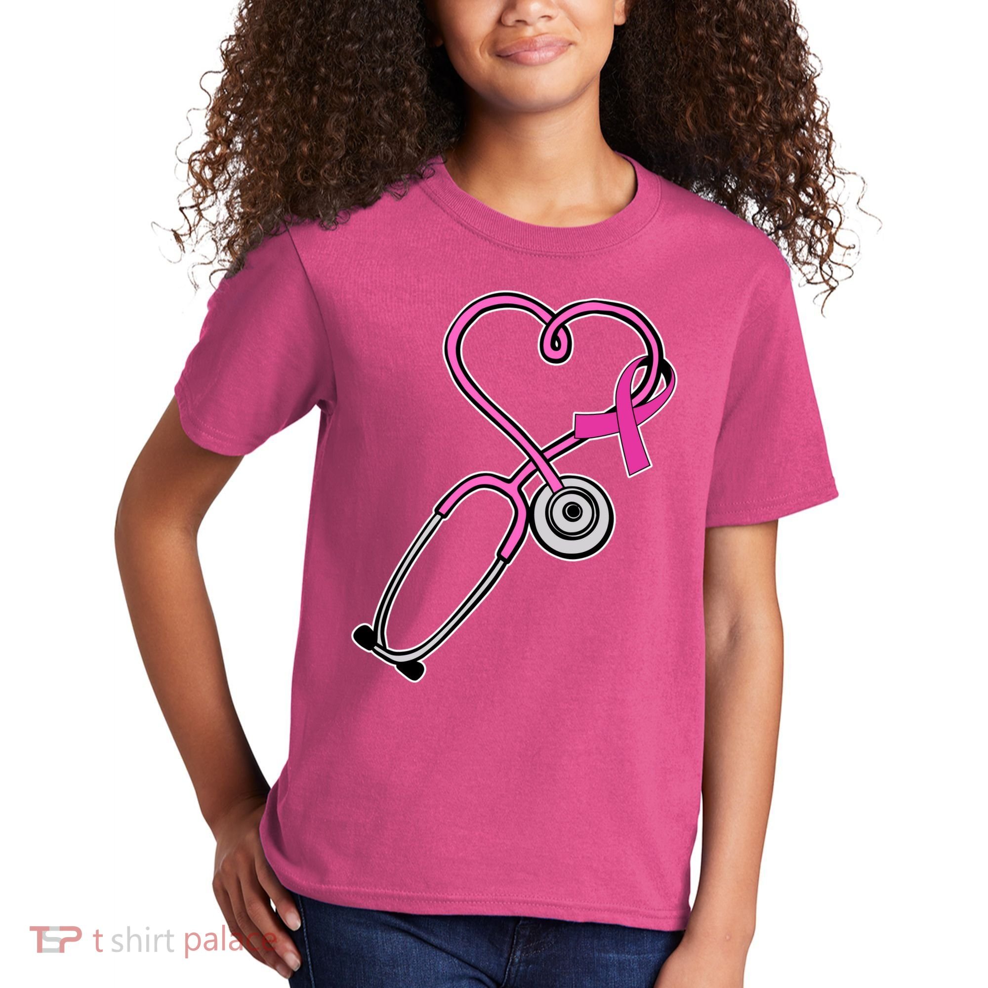 Stethoscope Breast Cancer Awareness Ribbon Kids T-Shirt