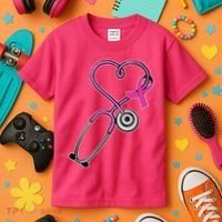 Stethoscope Breast Cancer Awareness Ribbon Kids T-Shirt thumb 3