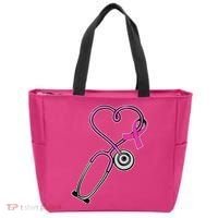 Stethoscope Breast Cancer Awareness Ribbon Tote Bag thumb 0