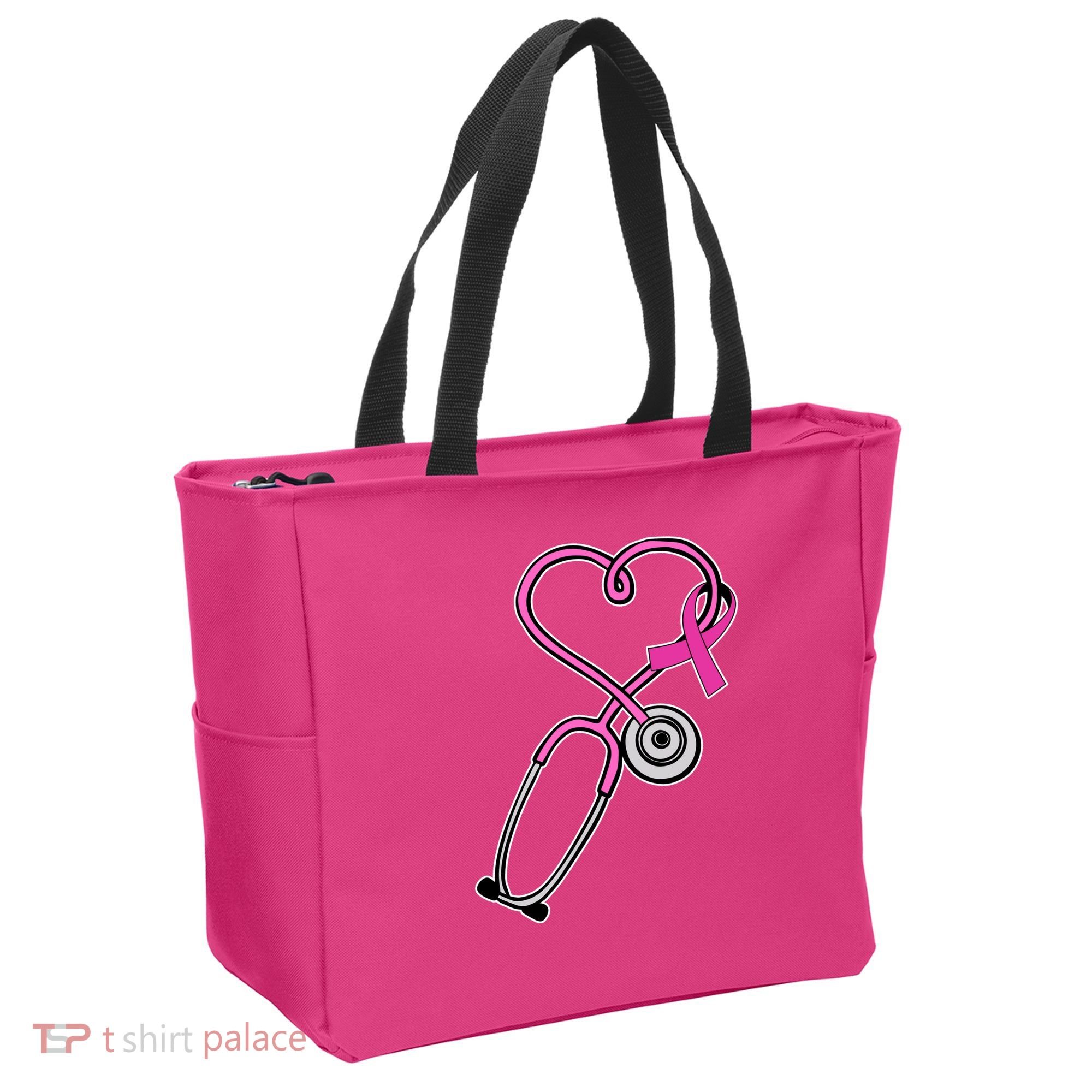 Stethoscope Breast Cancer Awareness Ribbon Tote Bag