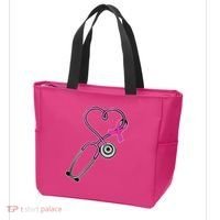 Stethoscope Breast Cancer Awareness Ribbon Tote Bag thumb 3