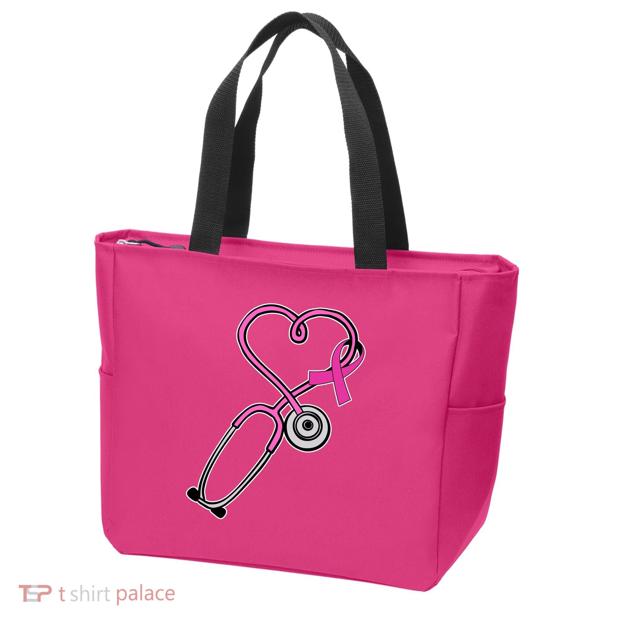 Stethoscope Breast Cancer Awareness Ribbon Tote Bag