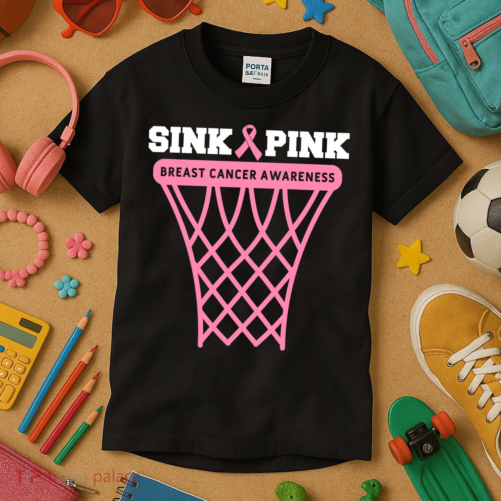 Sink Breast Cancer Basketball Funny Kids T-Shirt