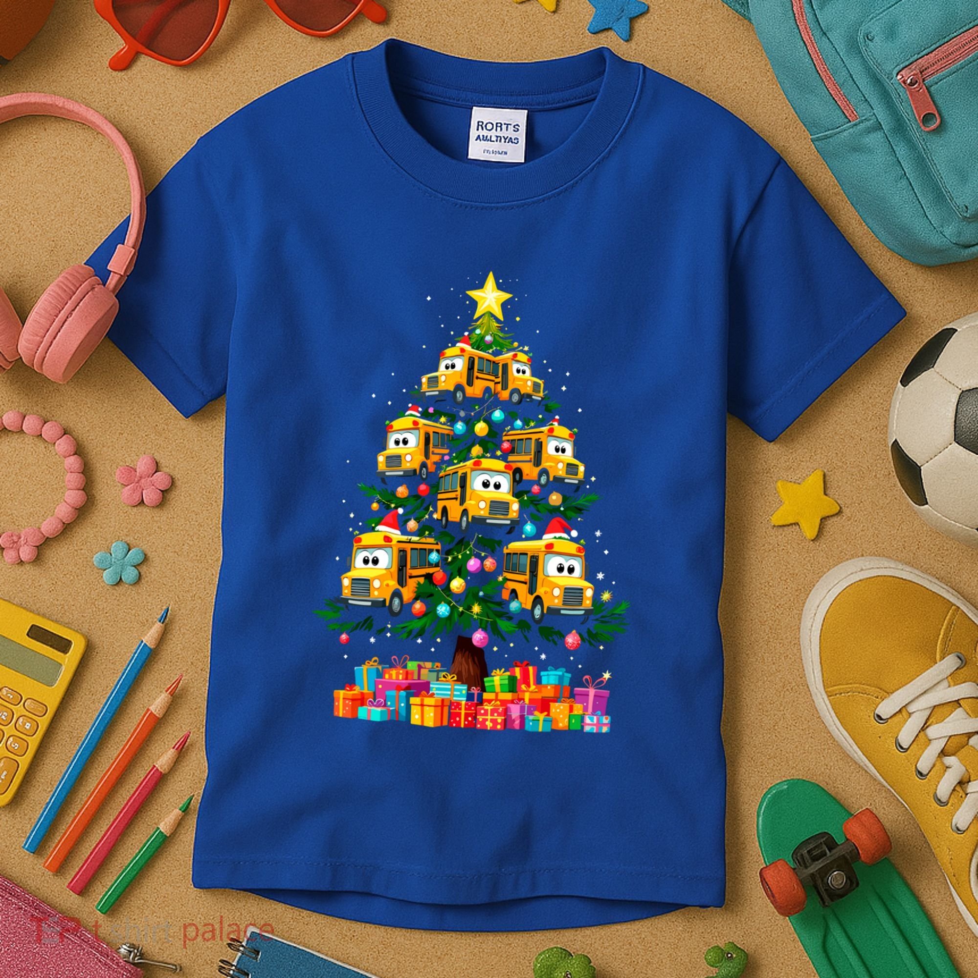 School Bus Christmas Tree Xmas Holidays School Bus Driver Gift Kids T-Shirt