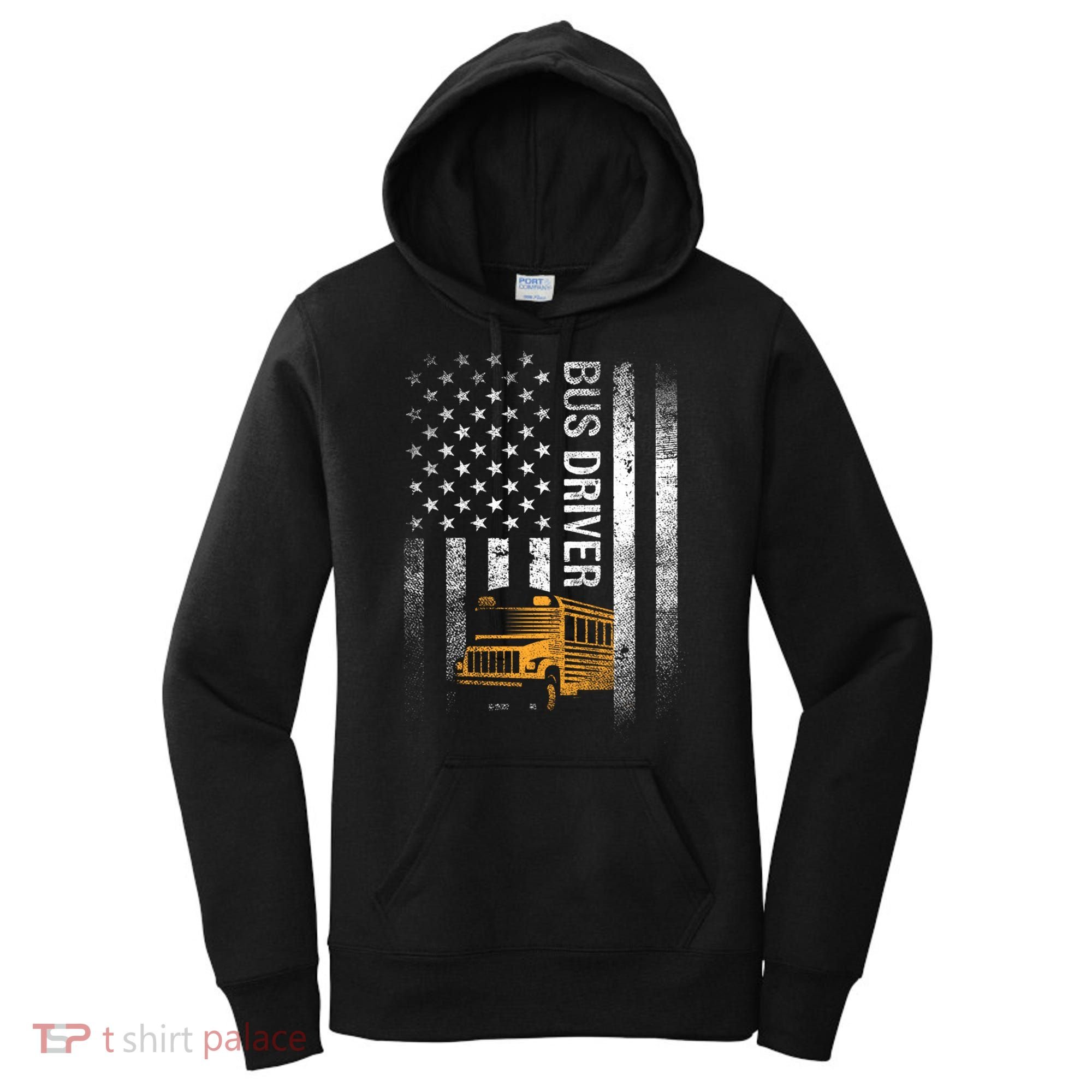 School Bus Driver Usa American Flag Funny Bus Driver Gift Women's Hoodie