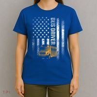 School Bus Driver Usa American Flag Funny Bus Driver Gift T-Shirt thumb 4
