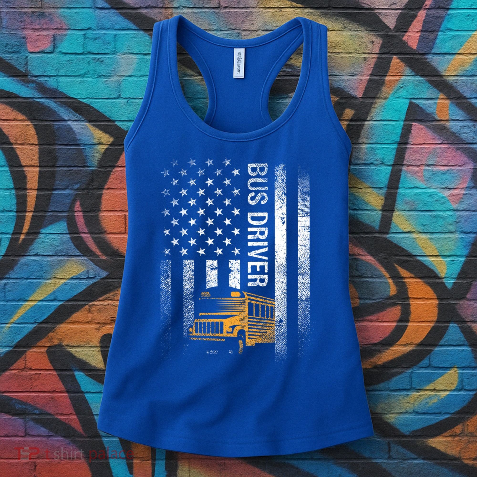 School Bus Driver Usa American Flag Funny Bus Driver Gift Women's Tank Top