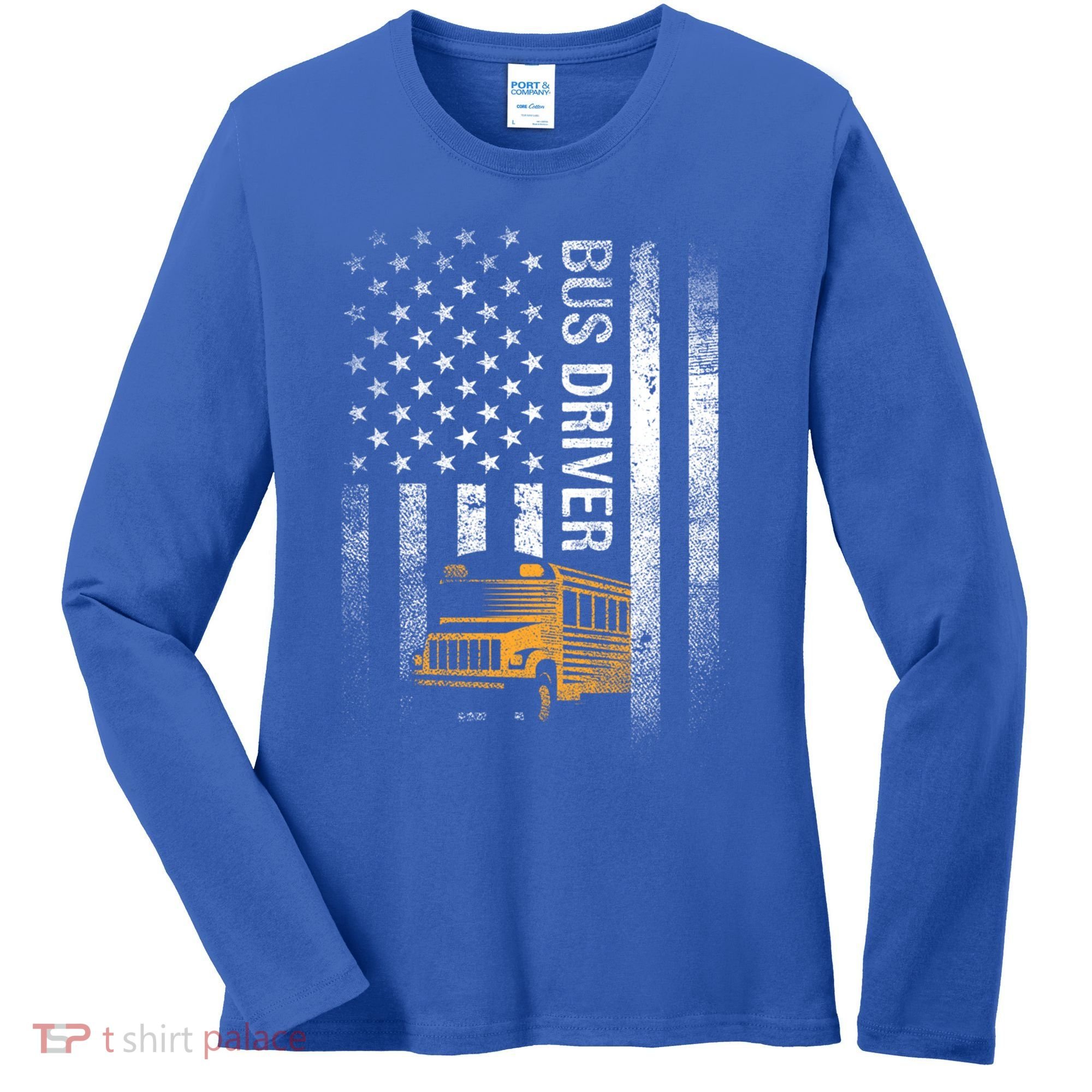 School Bus Driver Usa American Flag Funny Bus Driver Gift Women's Long Sleeve Shirt