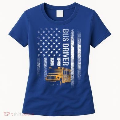 School Bus Driver Usa American Flag Funny Bus Driver Gift Women's T-Shirt
