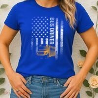 School Bus Driver Usa American Flag Funny Bus Driver Gift Women's T-Shirt thumb 2