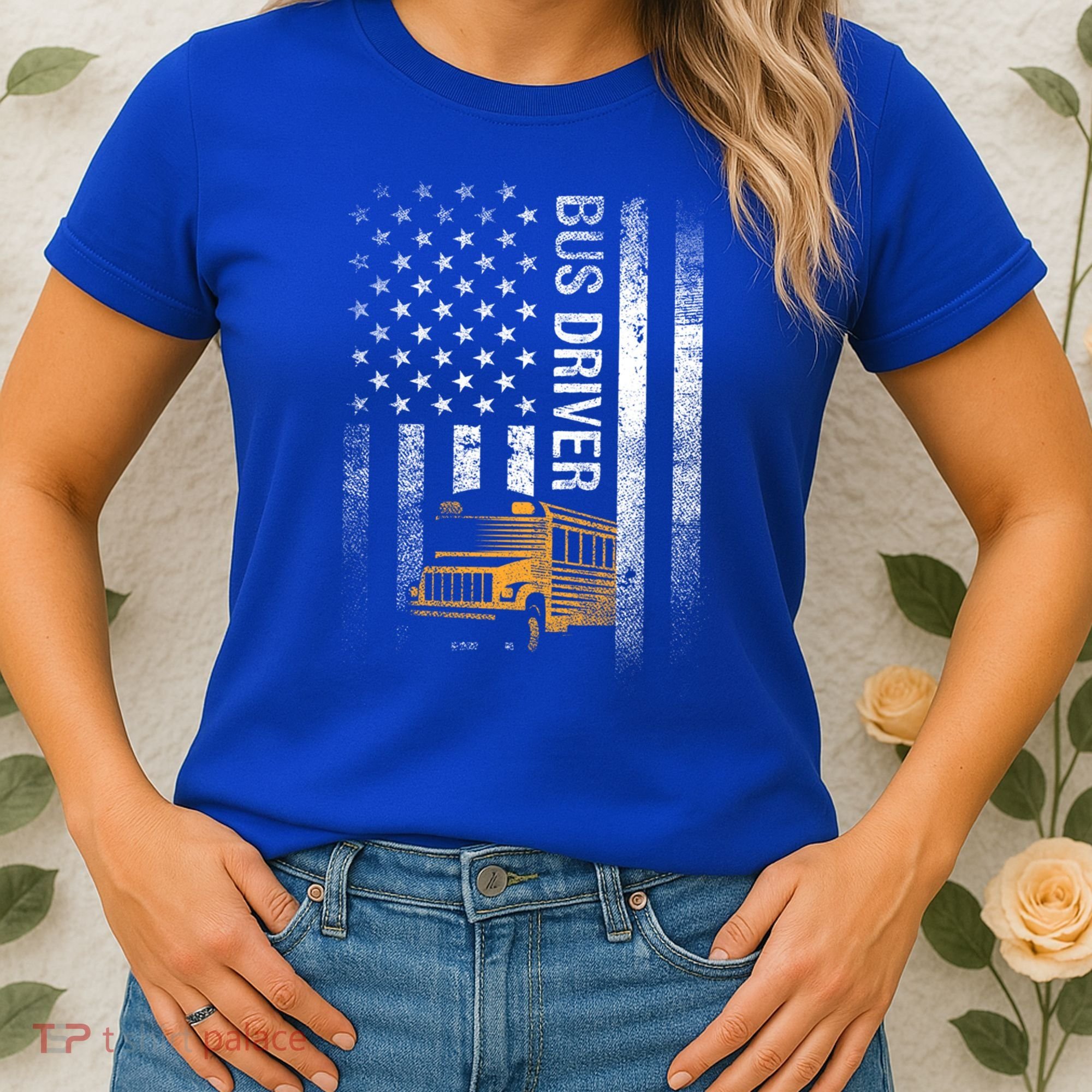 School Bus Driver Usa American Flag Funny Bus Driver Gift Women's T-Shirt