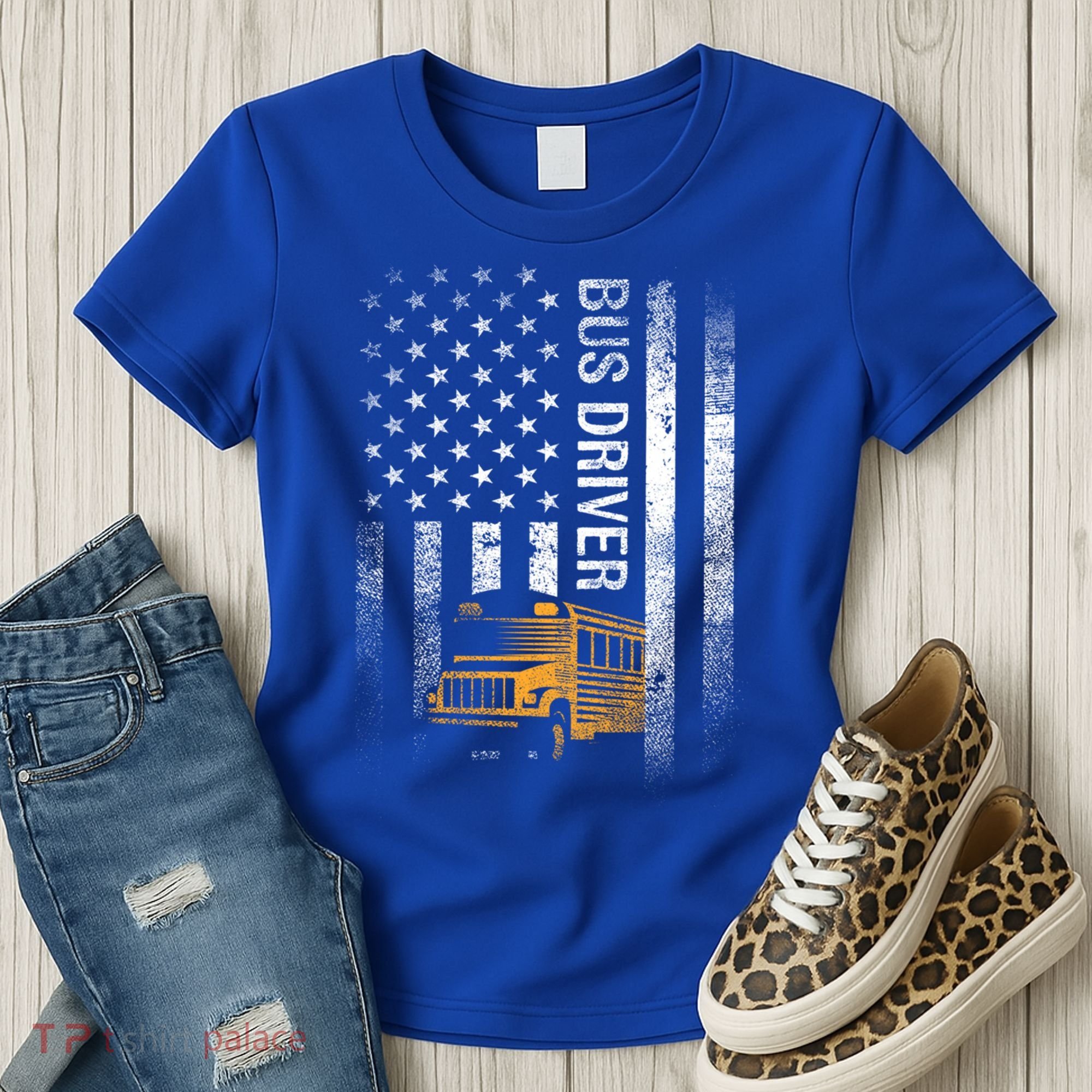 School Bus Driver Usa American Flag Funny Bus Driver Gift Women's T-Shirt