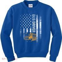 School Bus Driver Usa American Flag Funny Bus Driver Gift Kids Sweatshirt thumb 0