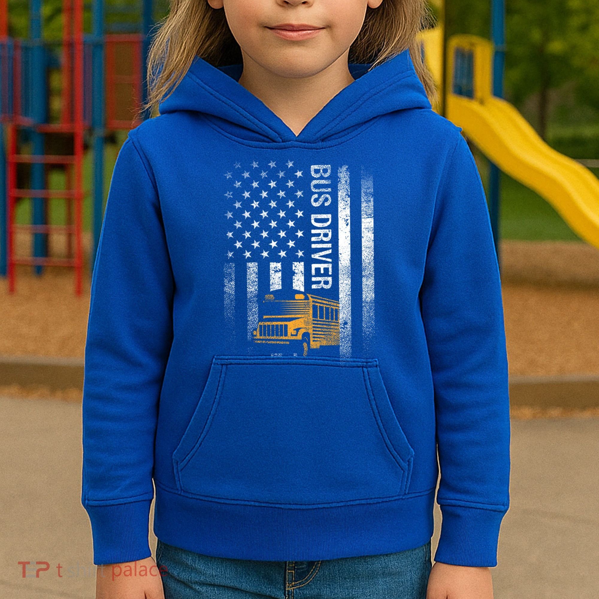 School Bus Driver Usa American Flag Funny Bus Driver Gift Kids Hoodie