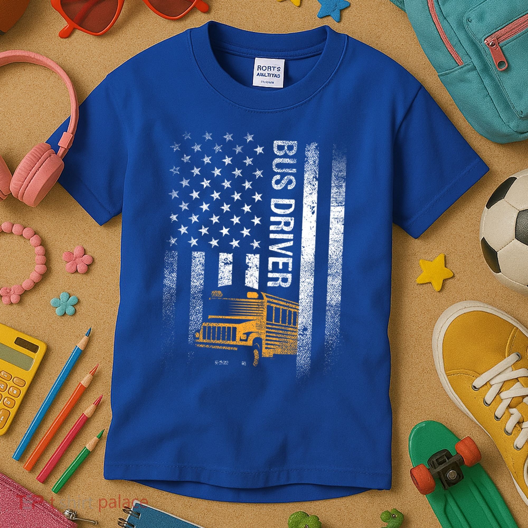 School Bus Driver Usa American Flag Funny Bus Driver Gift Kids T-Shirt