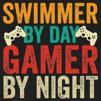 Swimmer By Day Gamer By Night Swimming Funny Urban Oversized Heavyweight T-Shirt thumb 2