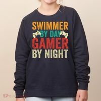 Swimmer By Day Gamer By Night Swimming Funny Women's Sweatshirt thumb 0