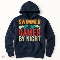 Swimmer By Day Gamer By Night Swimming Funny Hoodie thumb 0
