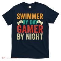 Swimmer By Day Gamer By Night Swimming Funny T-Shirt thumb 0