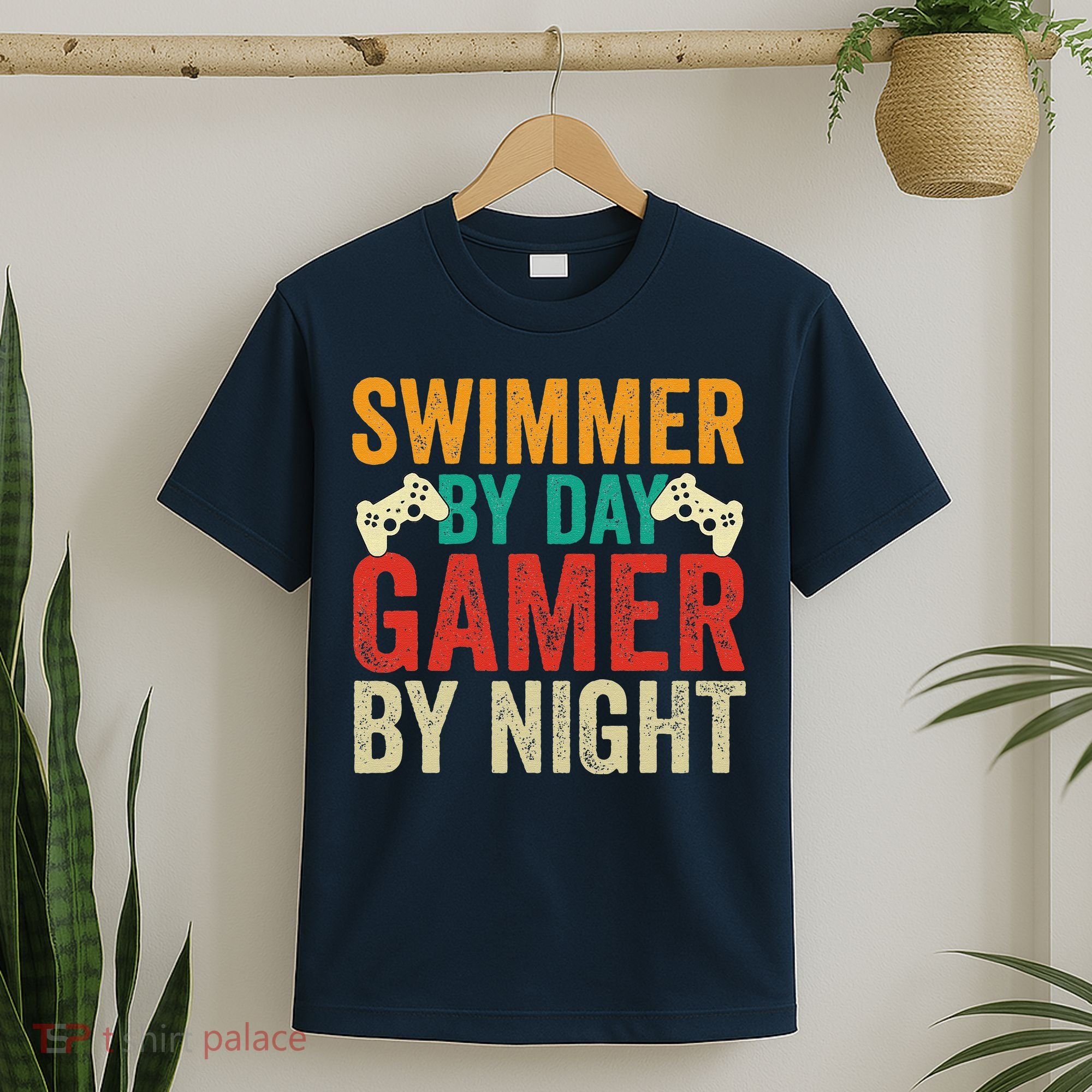Swimmer By Day Gamer By Night Swimming Funny T-Shirt