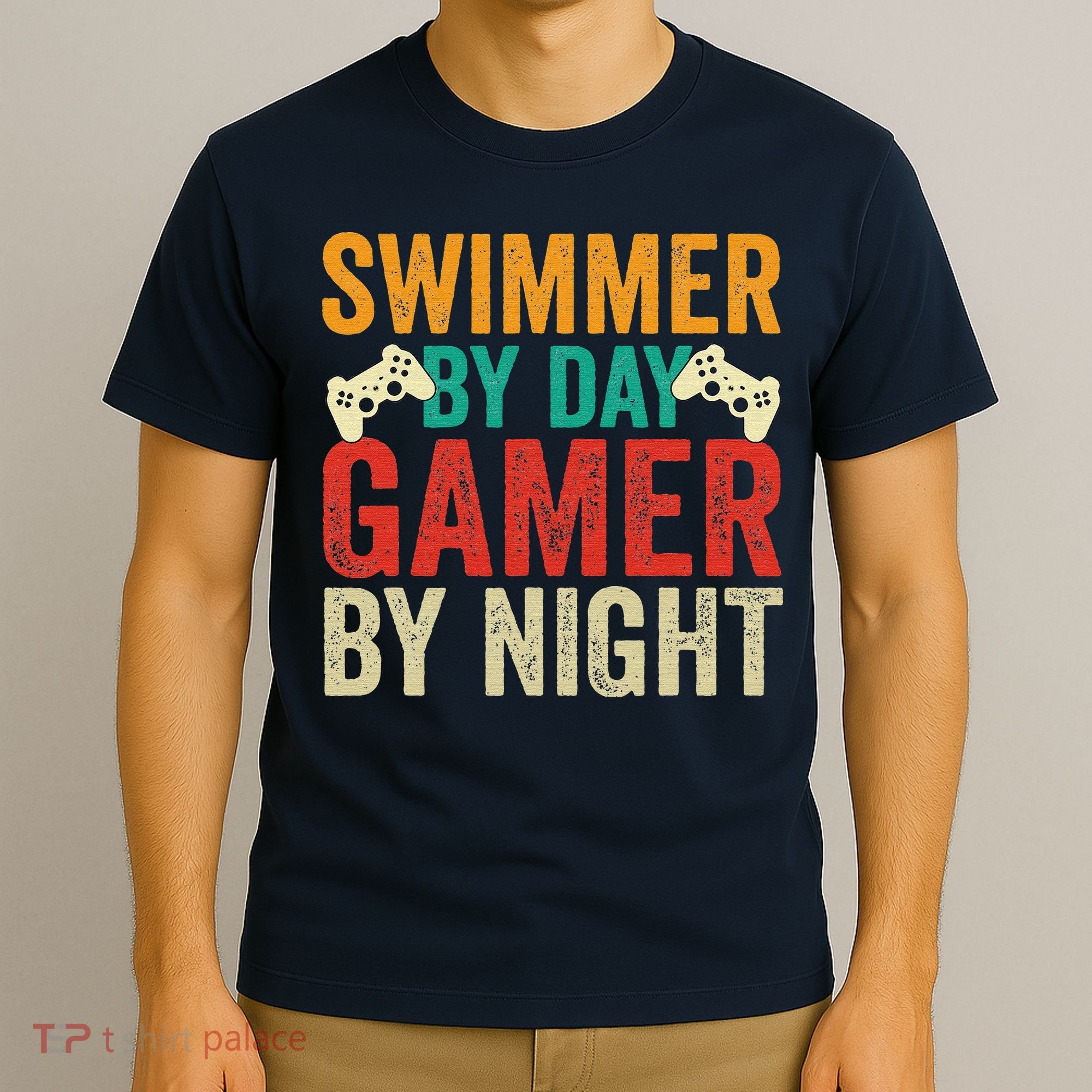 Swimmer By Day Gamer By Night Swimming Funny T-Shirt
