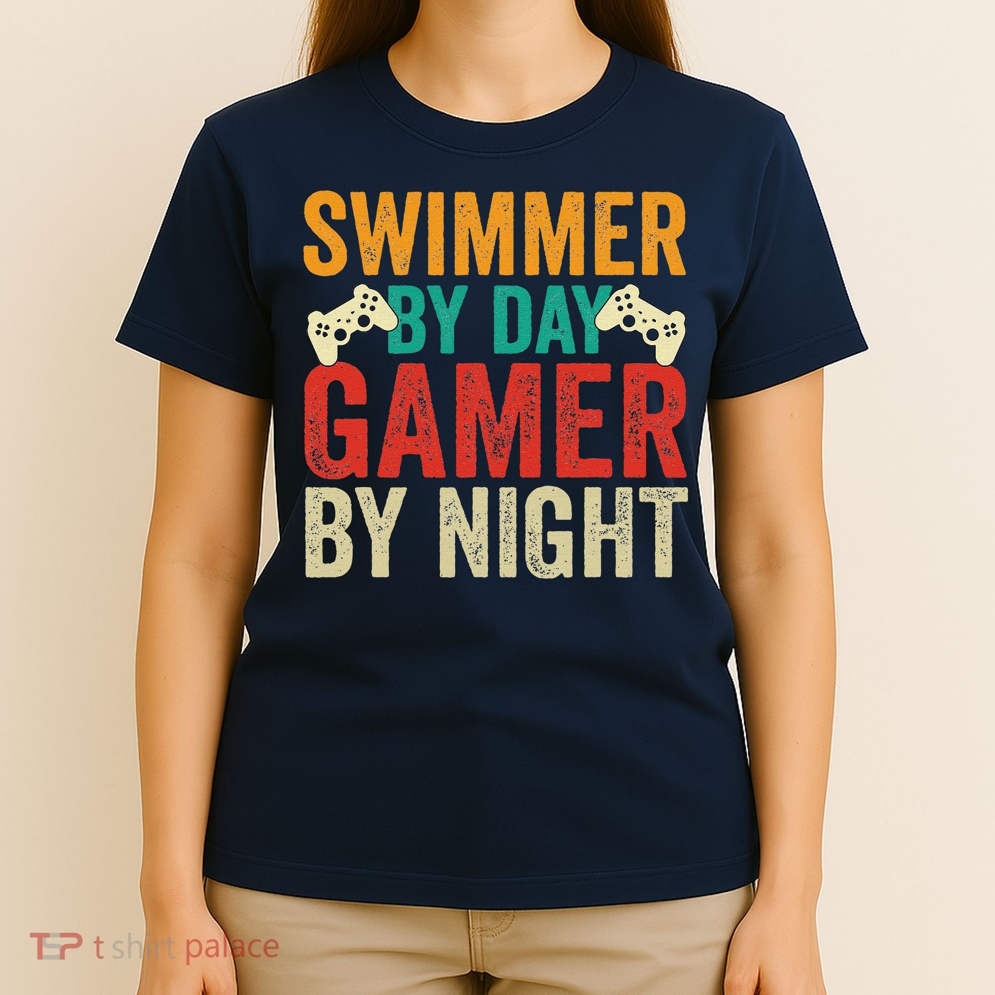 Swimmer By Day Gamer By Night Swimming Funny T-Shirt