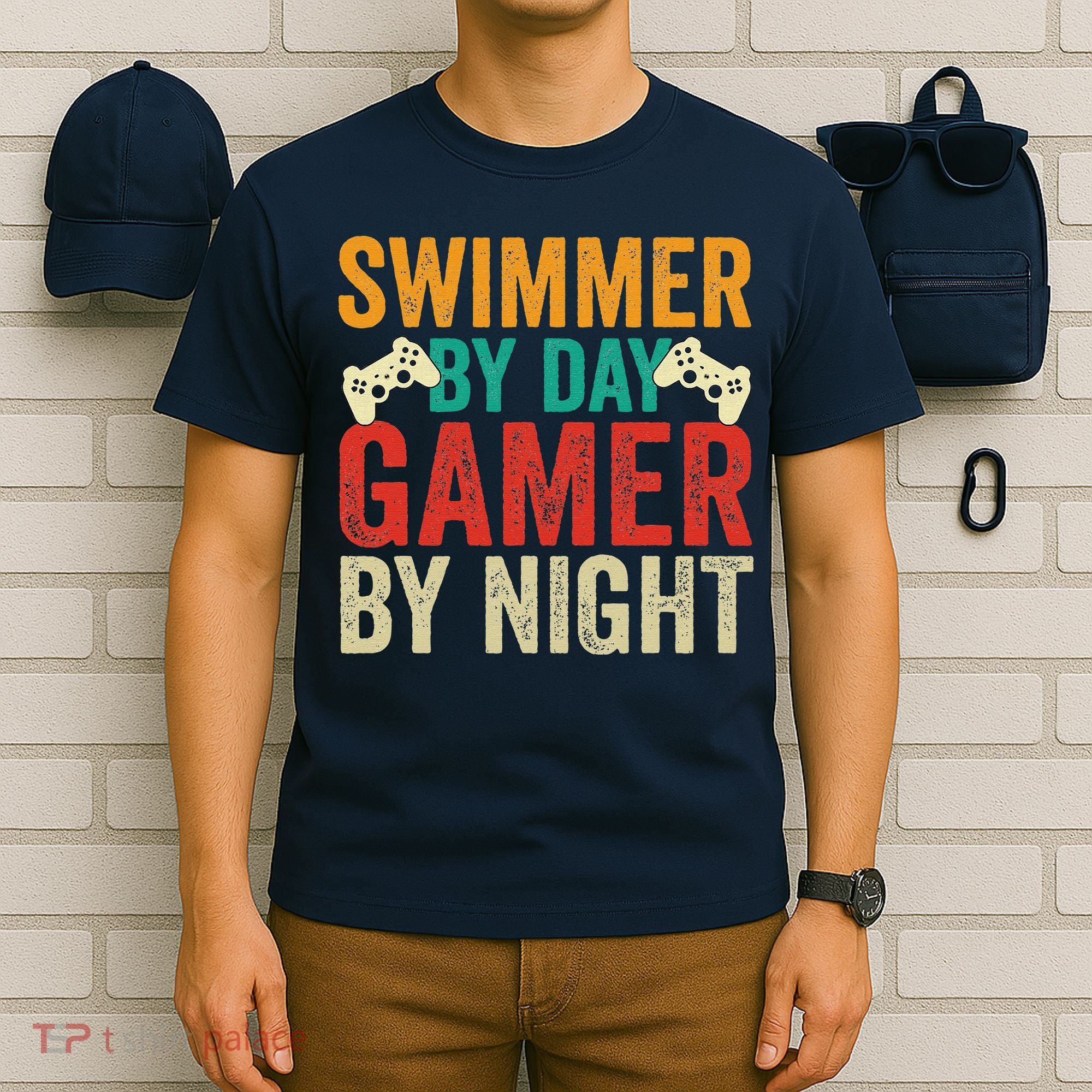 Swimmer By Day Gamer By Night Swimming Funny T-Shirt