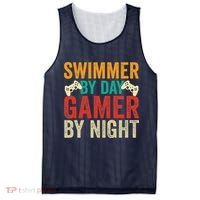 Swimmer By Day Gamer By Night Swimming Funny Mesh Reversible Basketball Jersey Tank thumb 0
