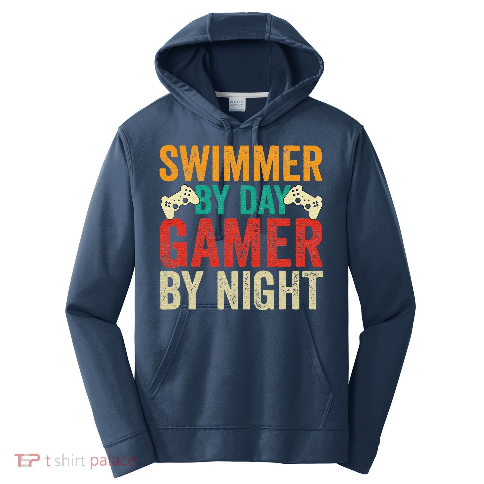 Swimmer By Day Gamer By Night Swimming Funny Performance Fleece Hoodie