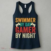 Swimmer By Day Gamer By Night Swimming Funny Women's Tank Top thumb 3