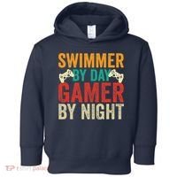 Swimmer By Day Gamer By Night Swimming Funny Toddler Hoodie thumb 0