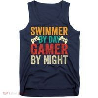 Swimmer By Day Gamer By Night Swimming Funny Tank Top thumb 0