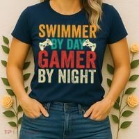 Swimmer By Day Gamer By Night Swimming Funny Women's T-Shirt thumb 2