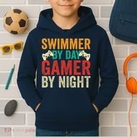 Swimmer By Day Gamer By Night Swimming Funny Kids Hoodie thumb 2