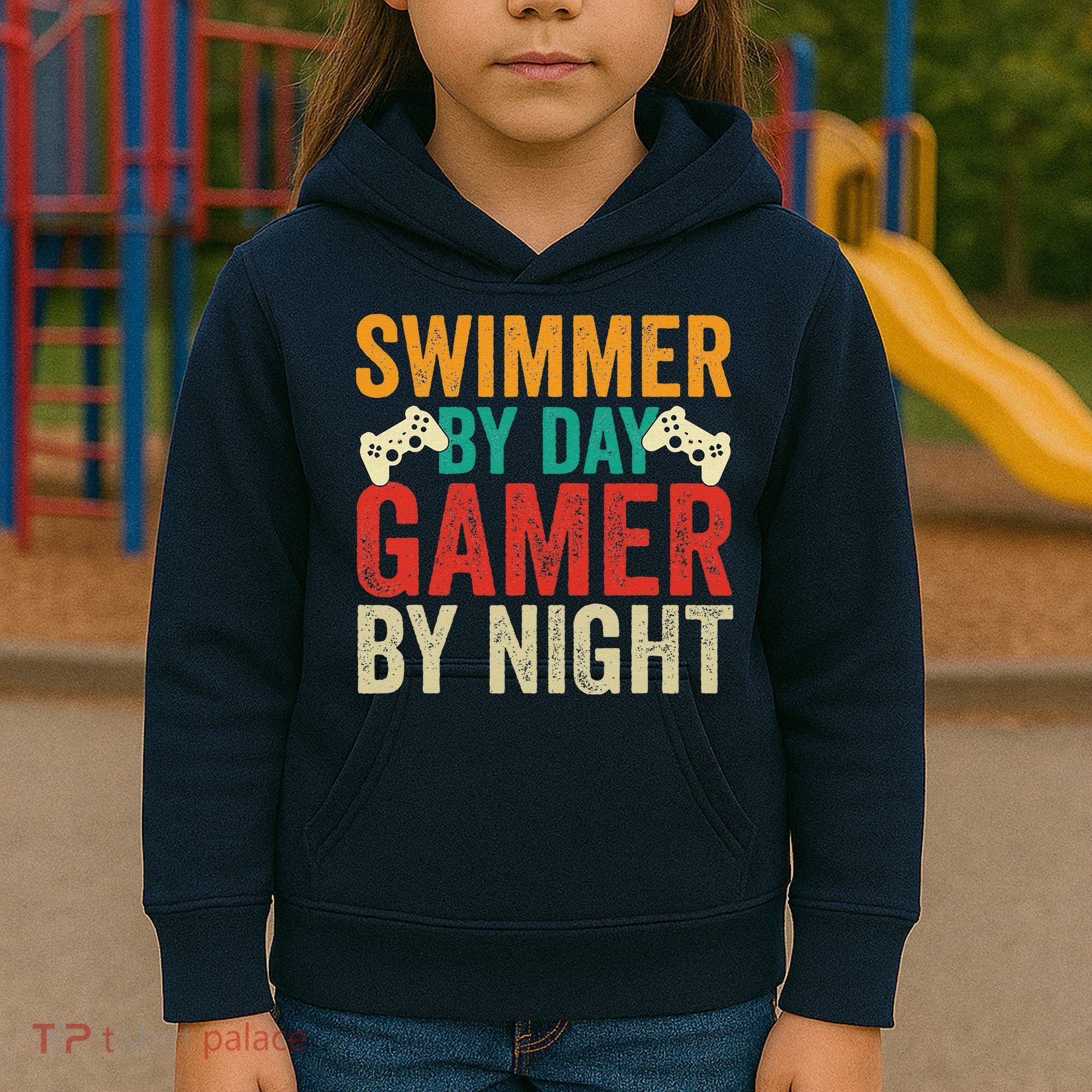 Swimmer By Day Gamer By Night Swimming Funny Kids Hoodie