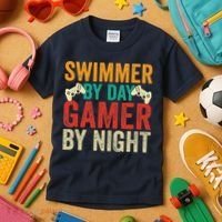 Swimmer By Day Gamer By Night Swimming Funny Kids T-Shirt thumb 3